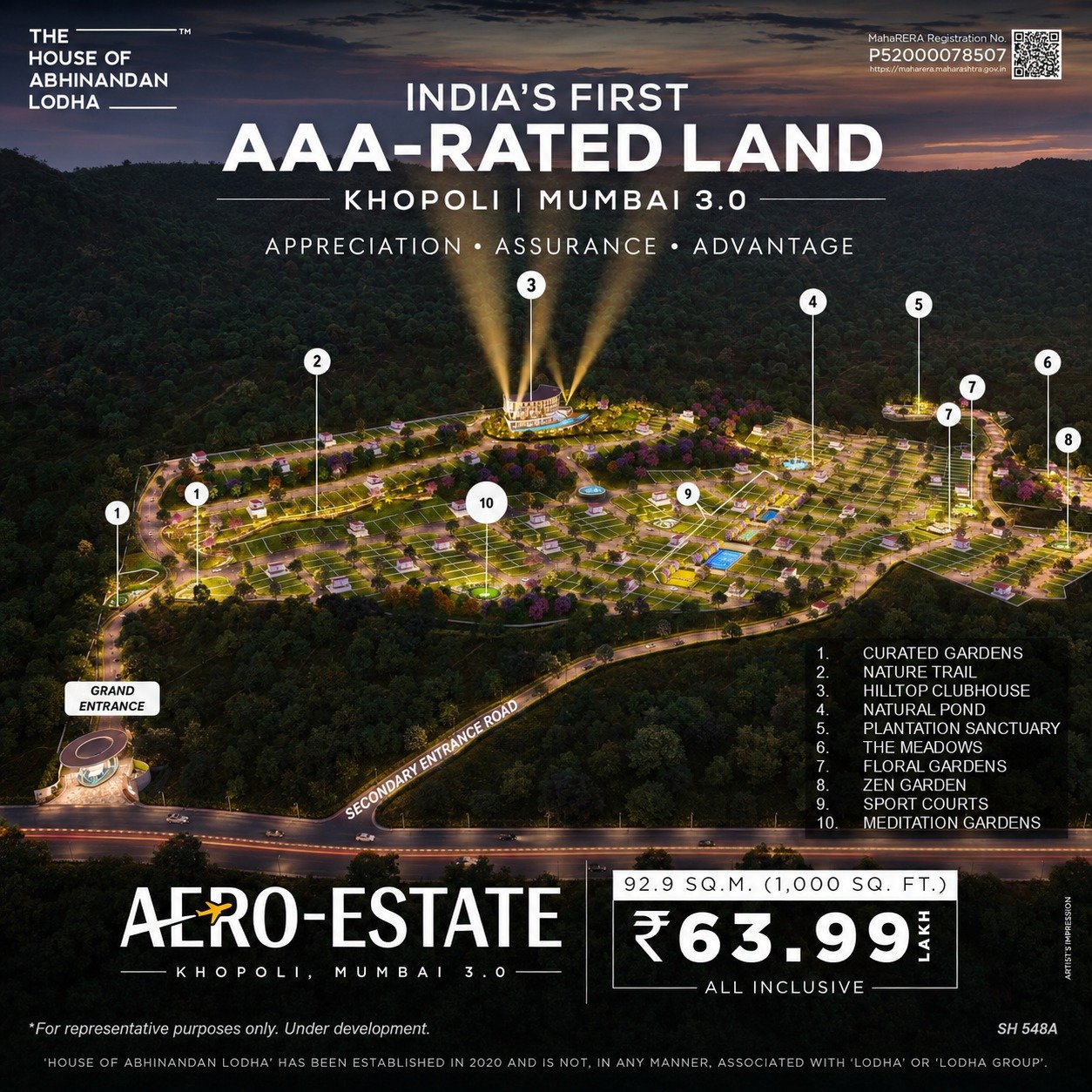 Aero Estate Khopoli site zones — clubhouse, gardens and meadows